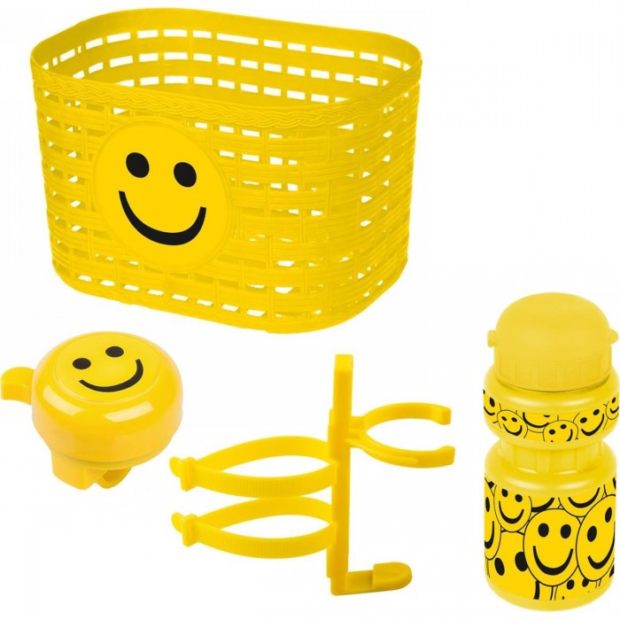 Smiley Set for Kids: Yellow Basket, Bell and Water Bottle - 1