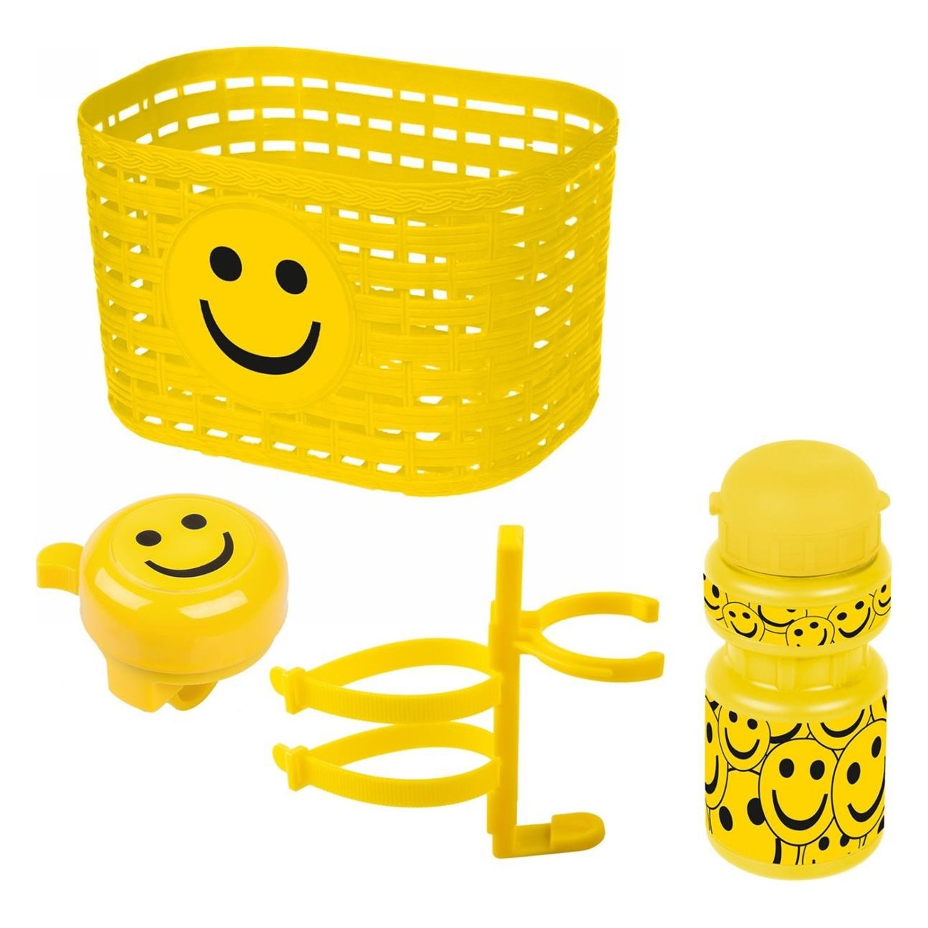 Set Smiley per Bambini: Cestino, Campana e Borraccia Gialla - 1 - Cestini - 0887539025991