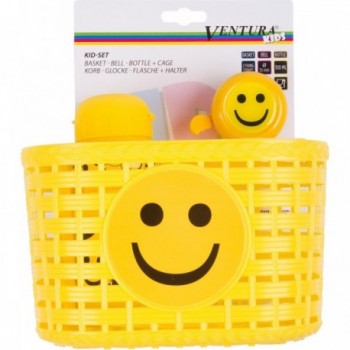 Smiley Set for Kids: Yellow Basket, Bell and Water Bottle - 2