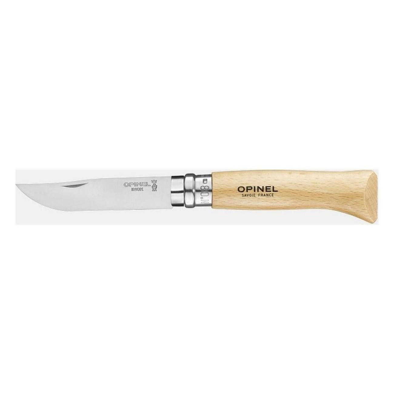 Couteau de Poche Opinel Viroblock N°8 VRI Inox (12 pièces) - Lame Acier Inox et Manche Hêtre - 1