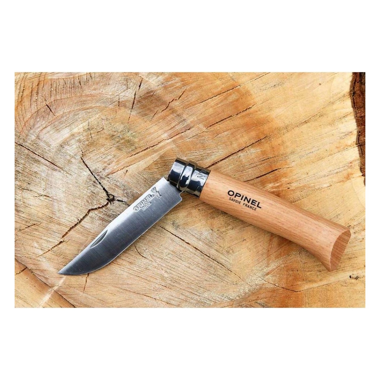 Couteau de Poche Opinel Viroblock N°8 VRI Inox (12 pièces) - Lame Acier Inox et Manche Hêtre - 4