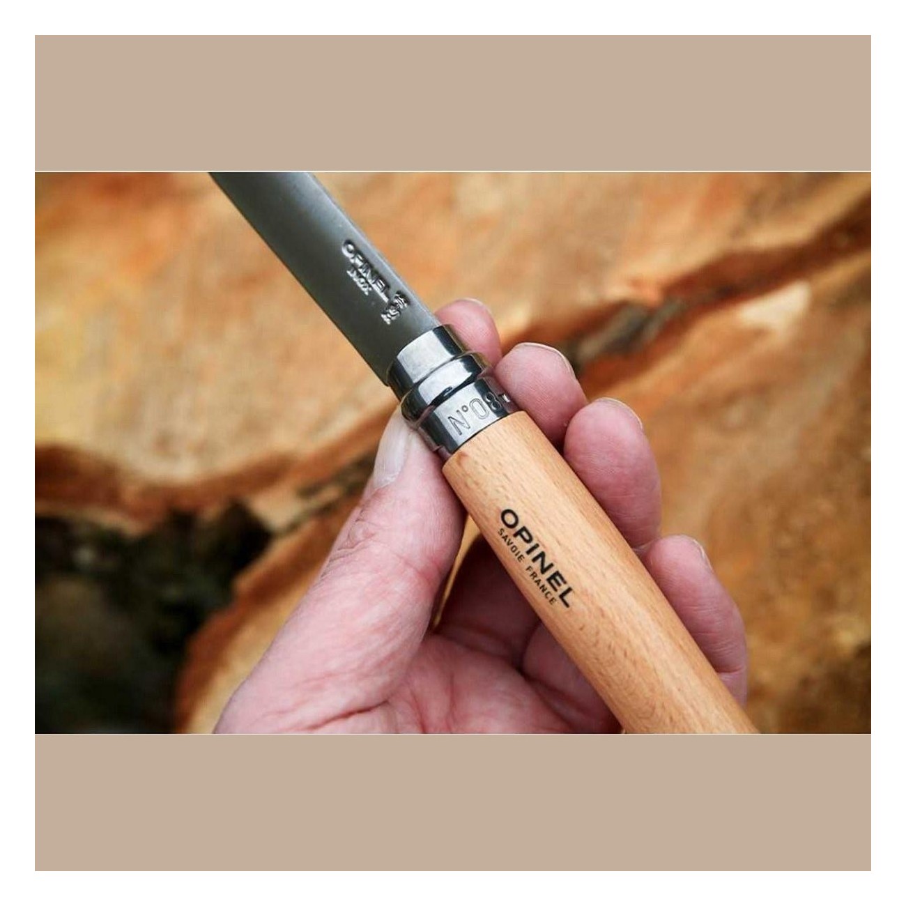 Couteau de Poche Opinel Viroblock N°8 VRI Inox (12 pièces) - Lame Acier Inox et Manche Hêtre - 5