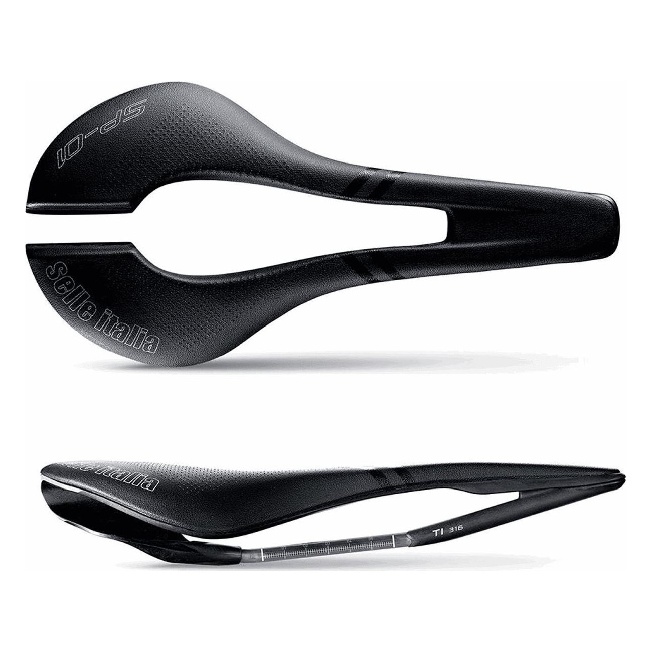 Saddle SP01 Superflow Black 142x288mm L3 with TI 316 Rail, 208g - selleItalia - 1