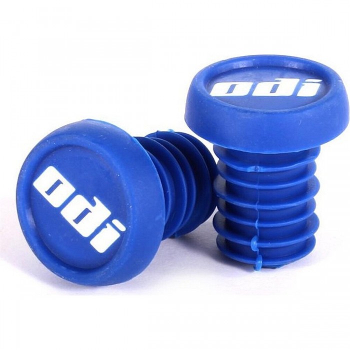 Blue BMX End Caps Pair with ODI Logo - Easy Installation - 1