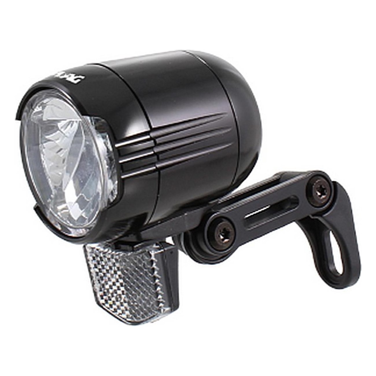 Metal Round Front Fork Light for E-Bike - Black, 100 LUX, Aluminum Body - 1