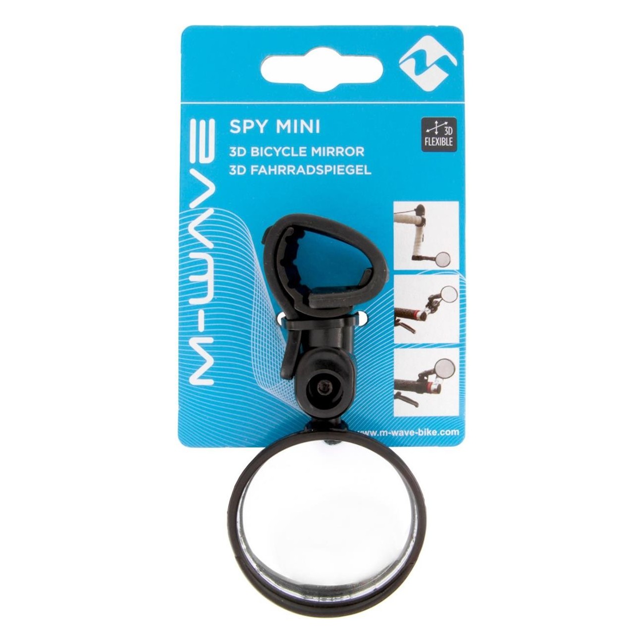 Fahrradspiegel M-WAVE Spy Mini Short 3D, 46mm, Schwarz, für Lenker, verstellbar - 3