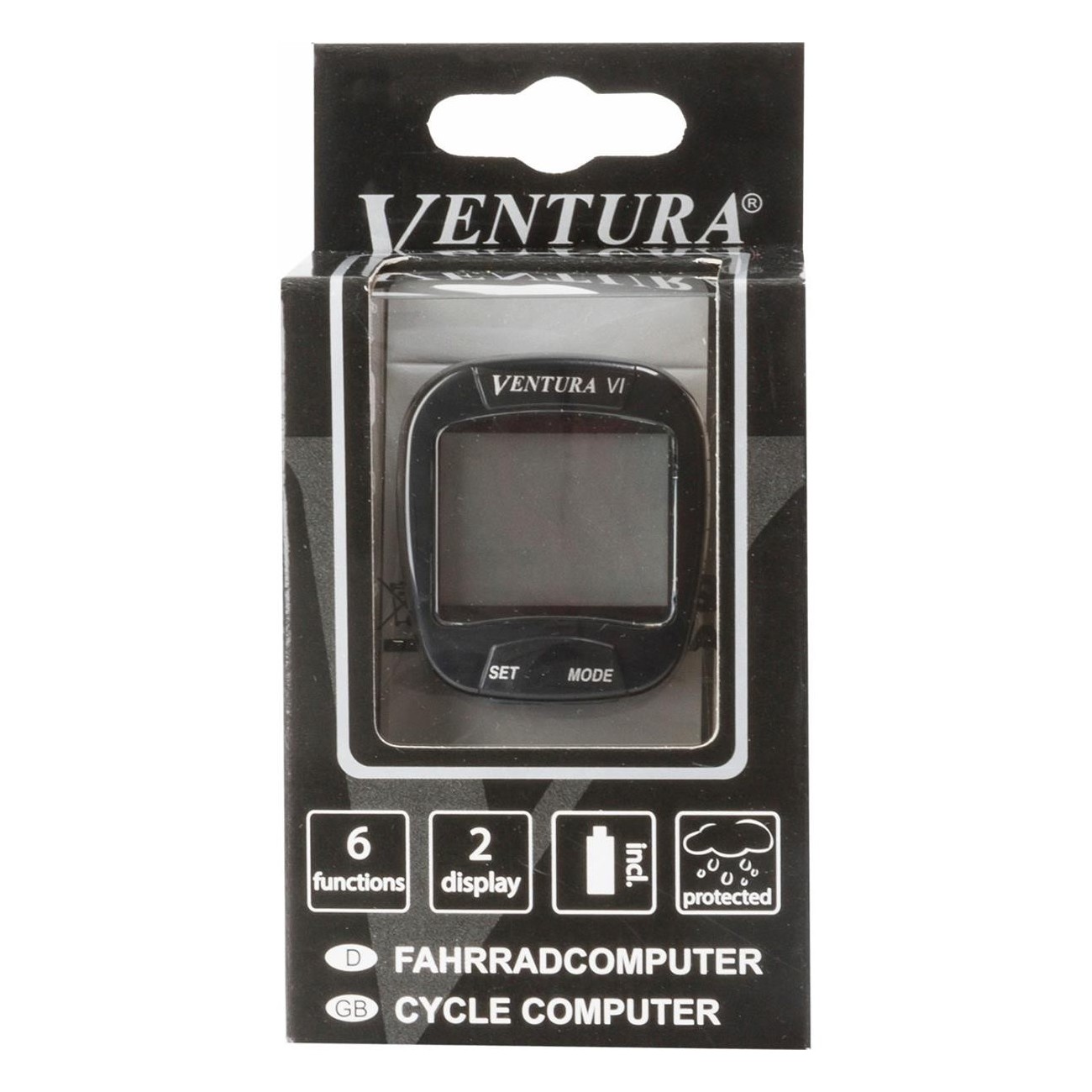 Ventura VI Black Bike Computer, 6 Functions, Splash Resistant - 2