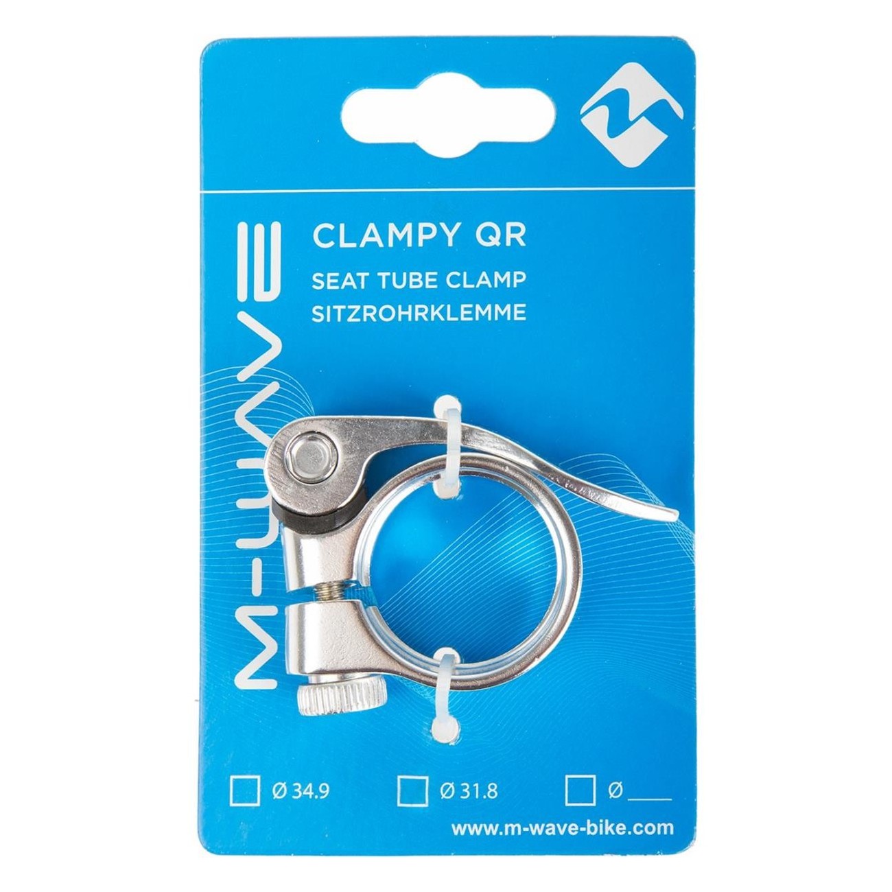 Abrazadera para tubo de sillín 34,9 mm de aluminio anodizado plata con QR M-WAVE 'CLAMPY QR' - 3