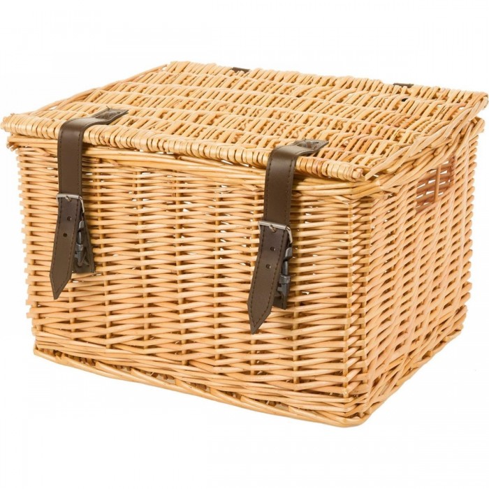 M-Wave Universal Wicker Luggage Basket 40x33x25.5 cm Brown, Handmade with Lid - 1