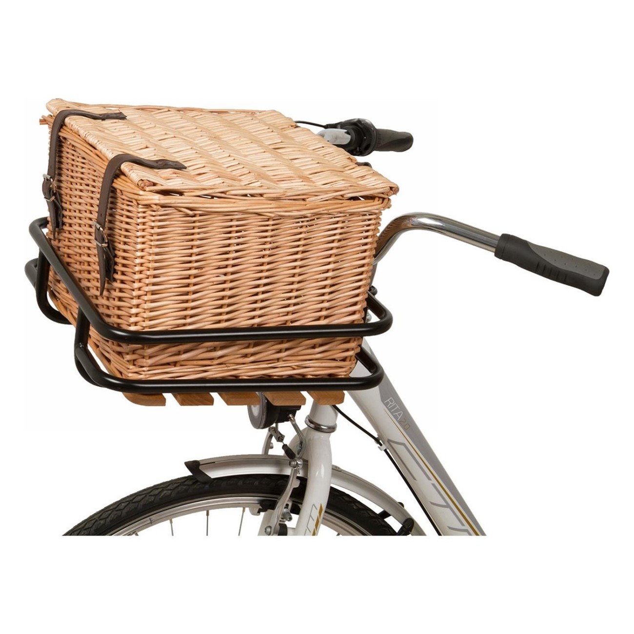 Panier de vélo universel en osier véritable M-Wave 40x33x25,5 cm marron - 3