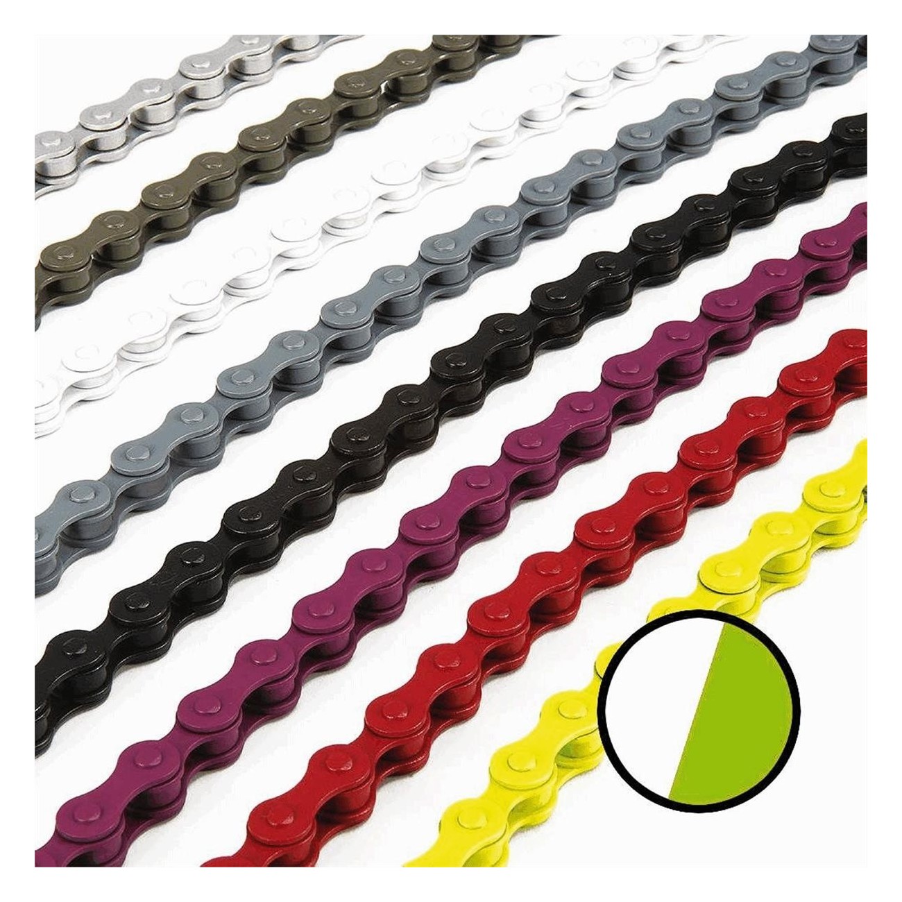 TAYA 1V 112 Links White/Green Fixed Gear Bike Chain - 1