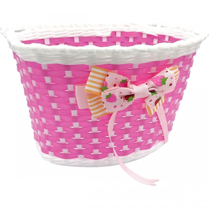 Pink Front Basket for Girls' Bicycle in Plastic with Straps - 1