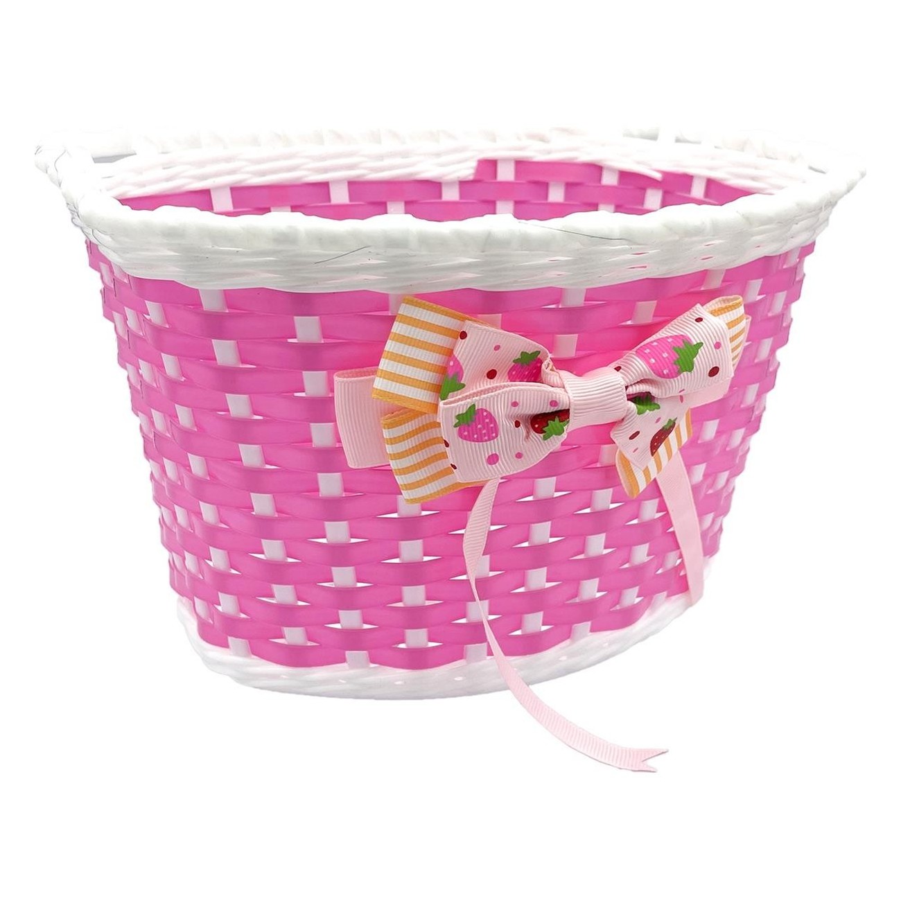 Pink Front Basket for Girls' Bicycle in Plastic with Straps - 1