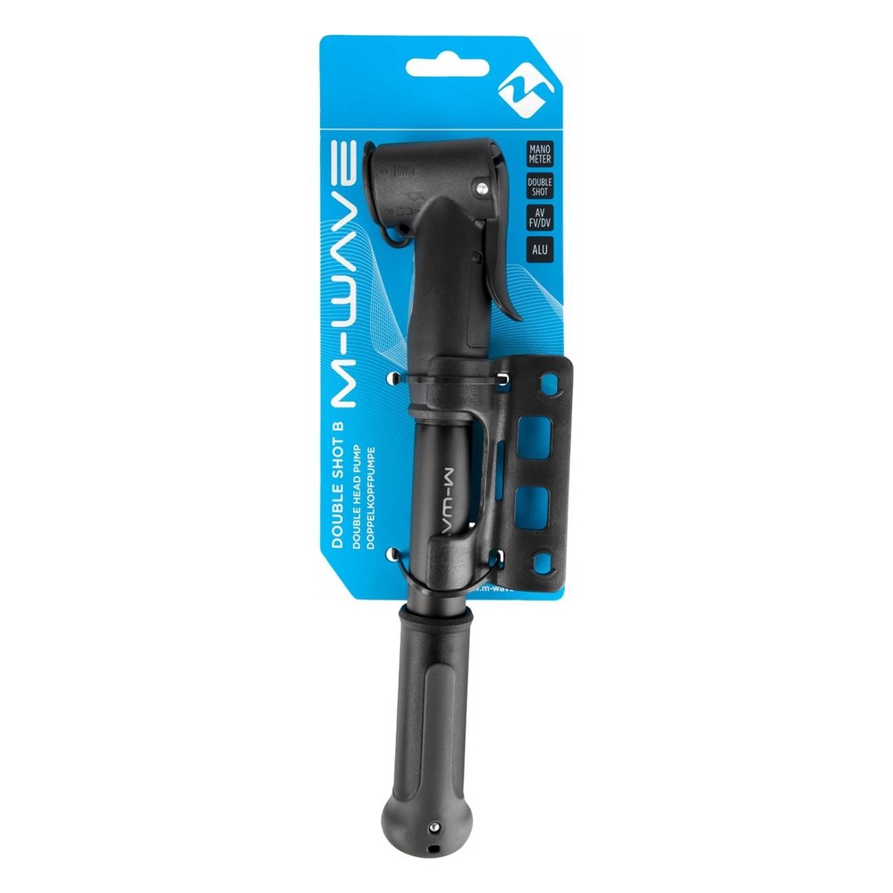 Mini Pompe M-WAVE Double Shot B Noire avec Manomètre et Support - 3