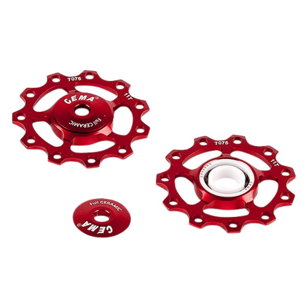 Red Ceramic Pulley for 9/10/11 Speed Derailleurs - Compatible with Shimano & SRAM - 1