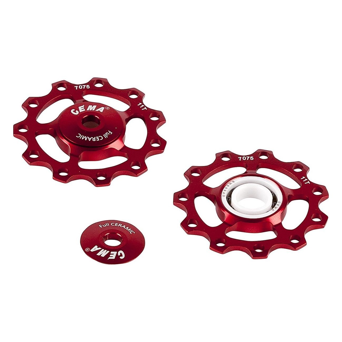 Red Ceramic Pulley for 9/10/11 Speed Derailleurs - Compatible with Shimano & SRAM - 2