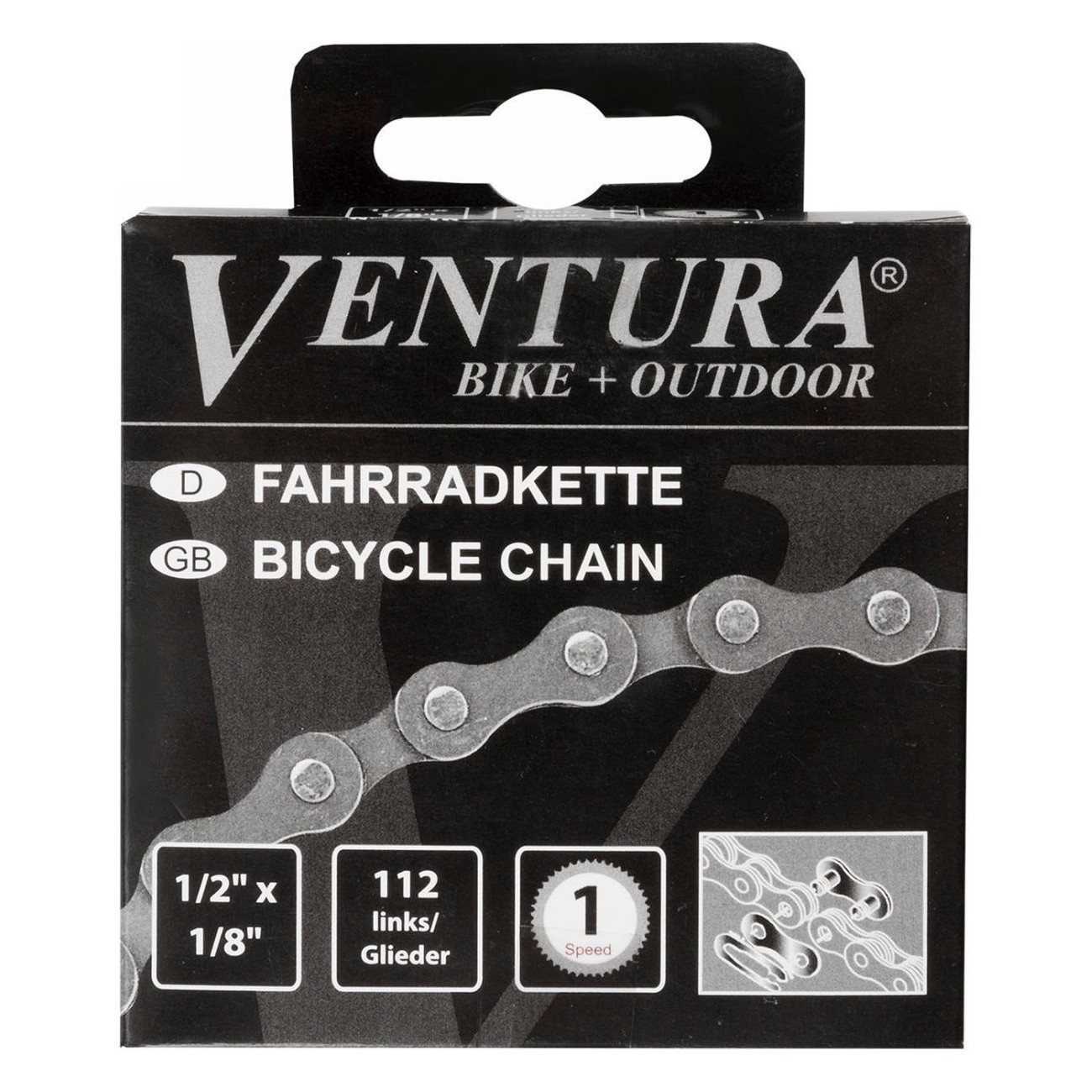 Catena Bici Ventura Singlespeed 1/2x1/8, 112 Maglie, Grigio, per Trasmissione Essenziale - 2 - Catena - 0698238400664