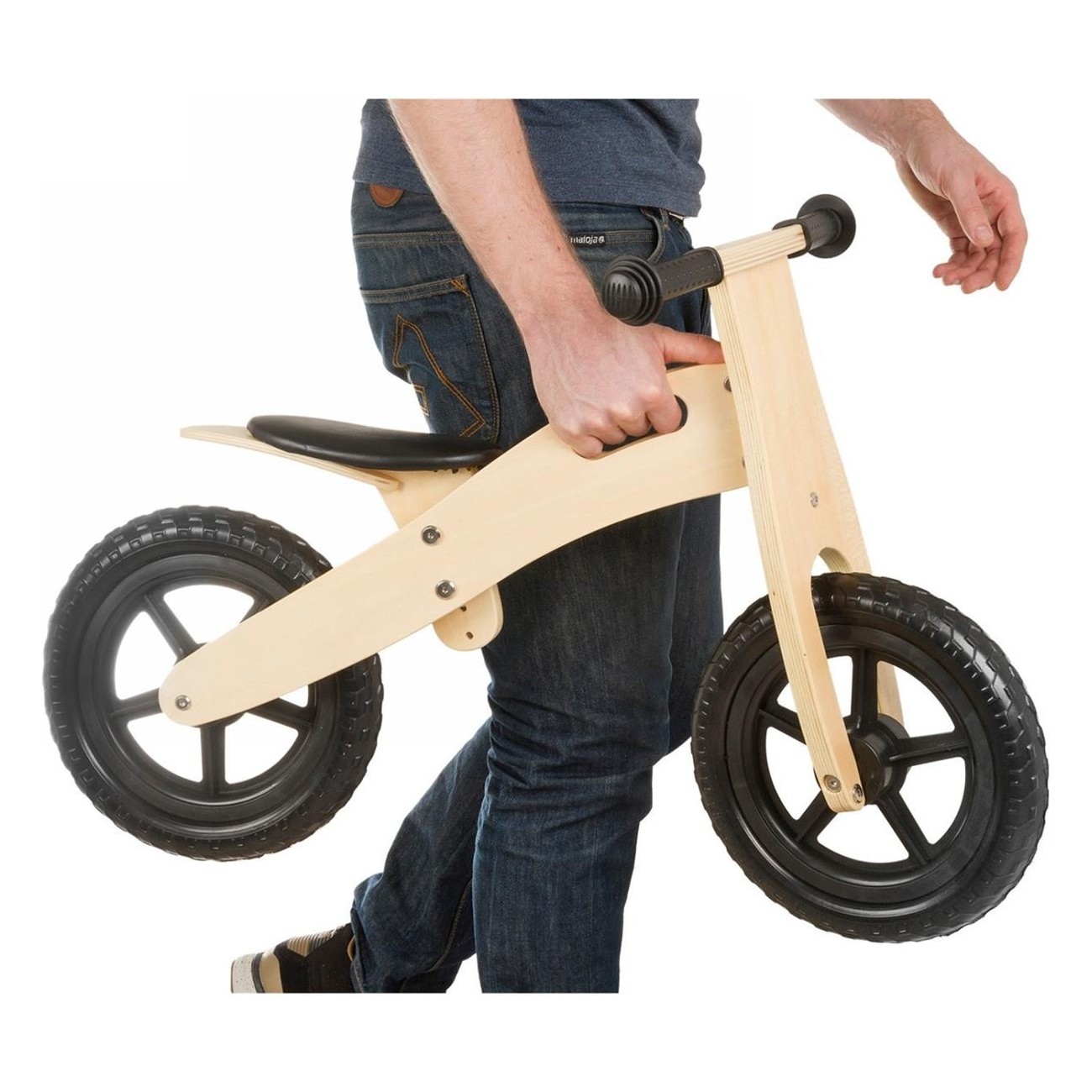 12-Inch Wooden Balance Bike for Kids - Black, Sturdy Frame & Adjustable Seat - 2