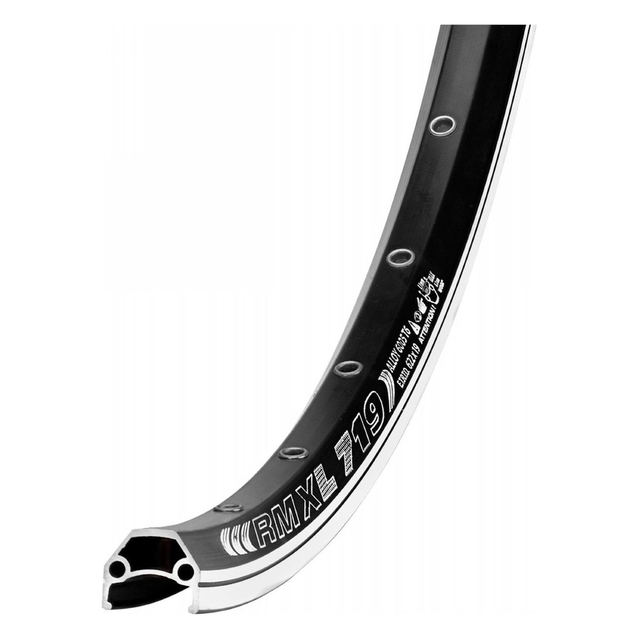 Dragon L-719 28' Anodized Black Alloy Rim, 36 Holes with GBS and Eyelets - 1