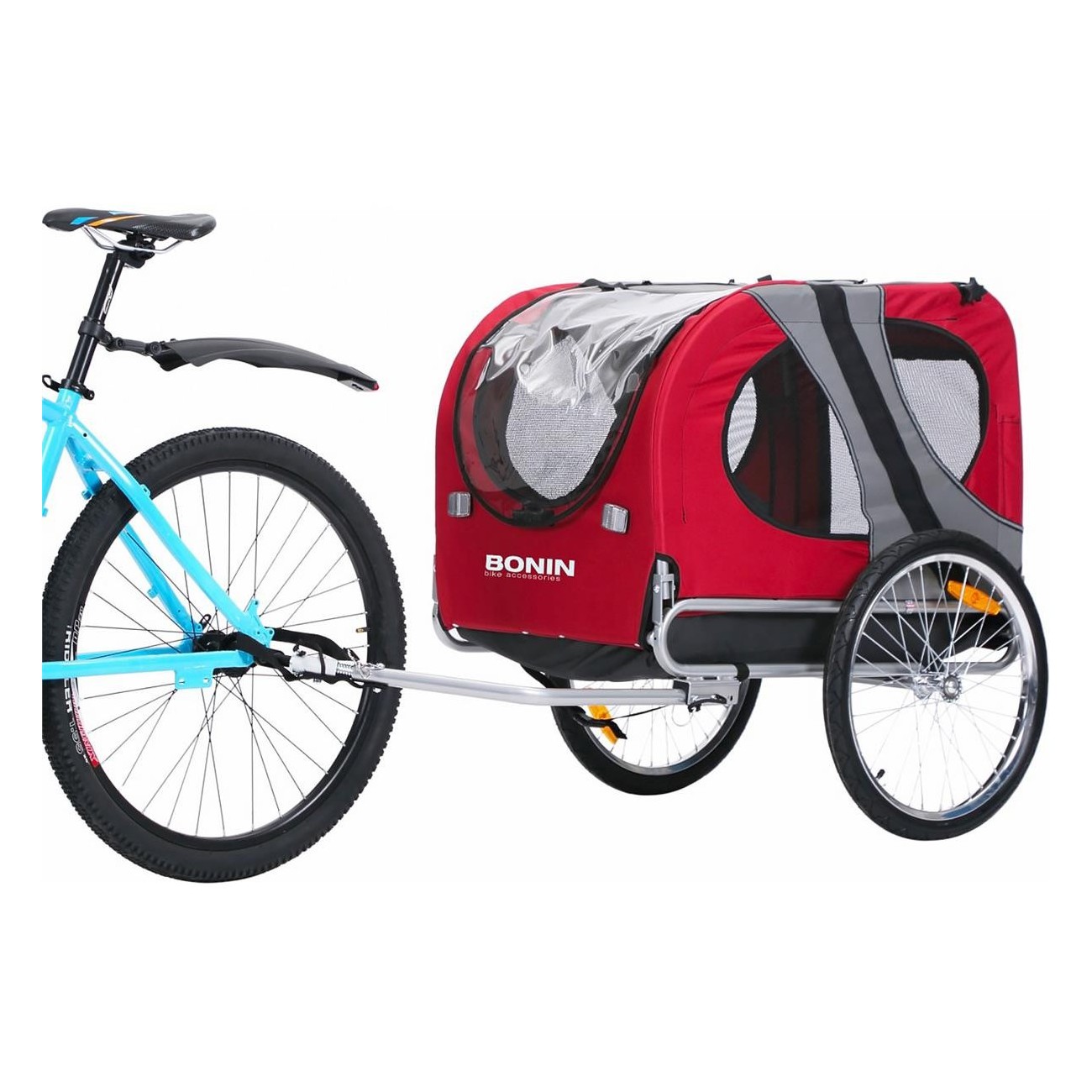 Carrello Porta Animali BONIN NPET Rosso/Grigio, 40 kg, Ruote 20', Telaio in Acciaio - 2 - Rimorchi - 8053329969819