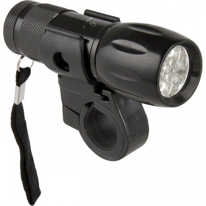 Lampada Frontale a Batteria M-WAVE 9 LED in Alluminio Nero con Supporto Clip per Manubrio
