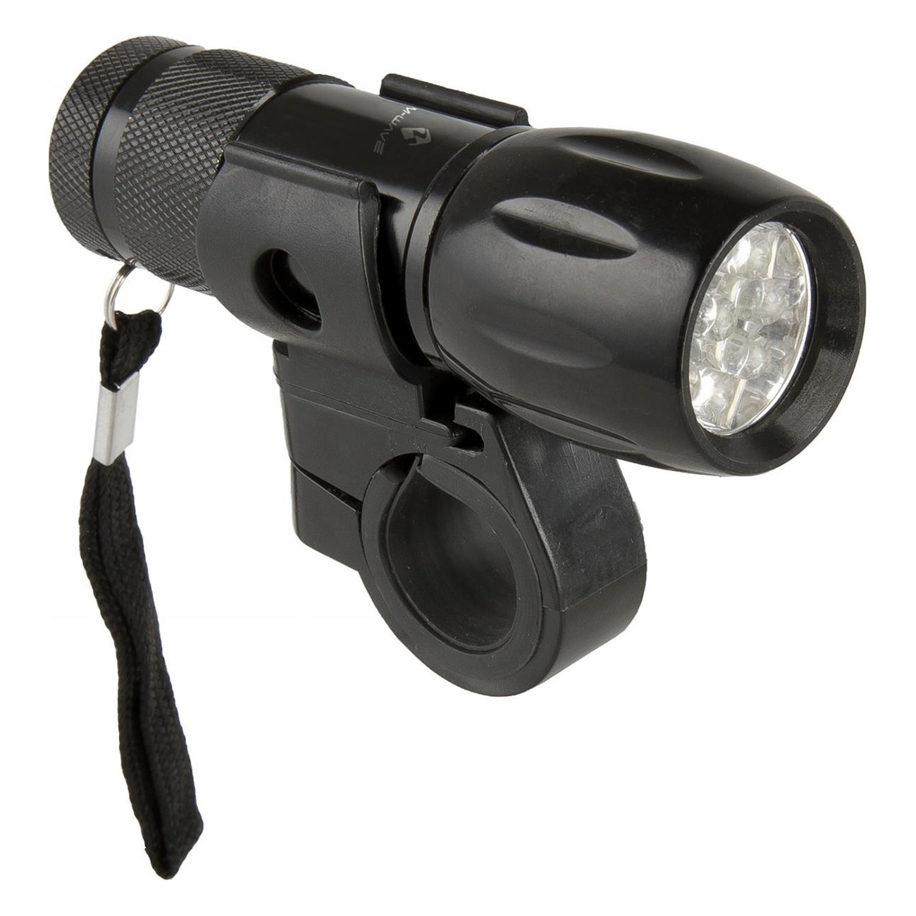 M-WAVE 9 LED Akku-Frontlampe aus schwarzem Aluminium mit Clip-Halterung - 1