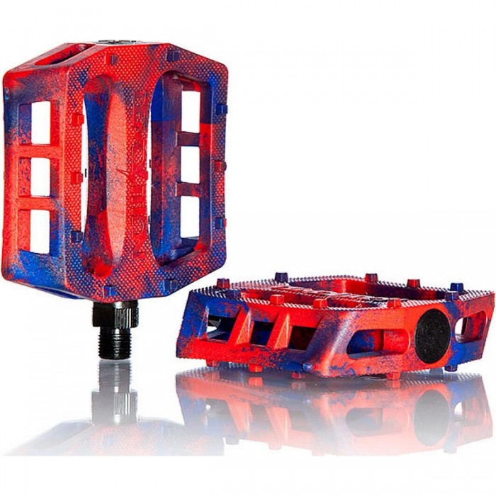 Demolition Trooper 9/16' BMX Pedals in Red Blue Marble Nylon - Performance & Style - 1