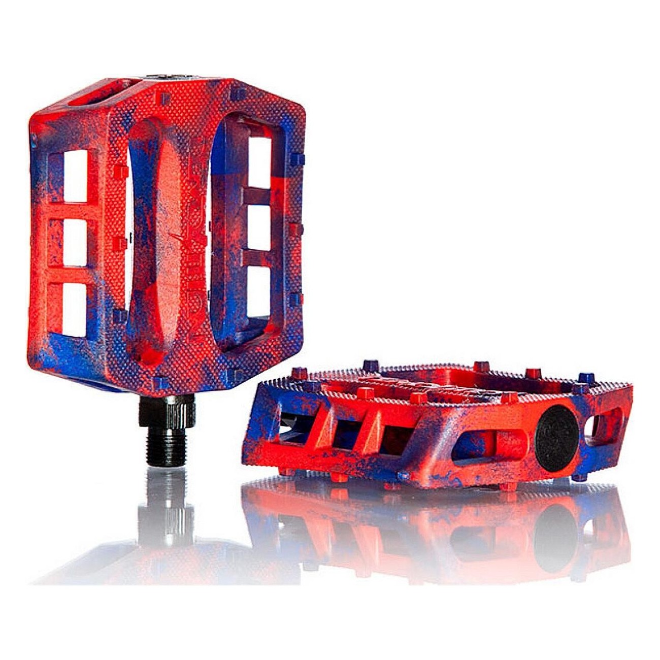 Demolition Trooper 9/16' BMX Pedals in Red Blue Marble Nylon - Performance & Style - 1