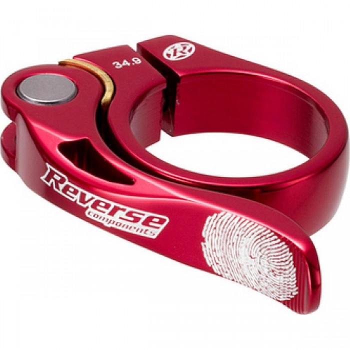 Collier de selle Reverse Long Life Ø34,9mm Rouge avec plaque en laiton - 1