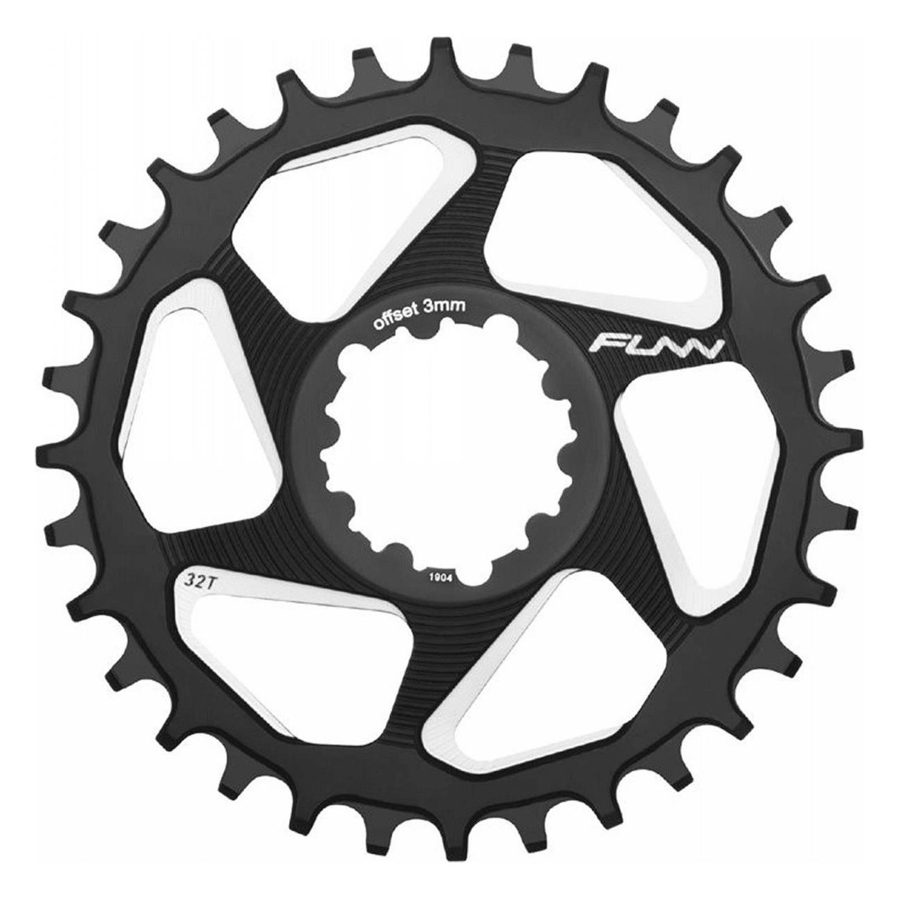 32T Black 7075 Aluminum CNC Chainring for SRAM 9-12V, 3mm Offset, Narrow Wide FUNN - 1