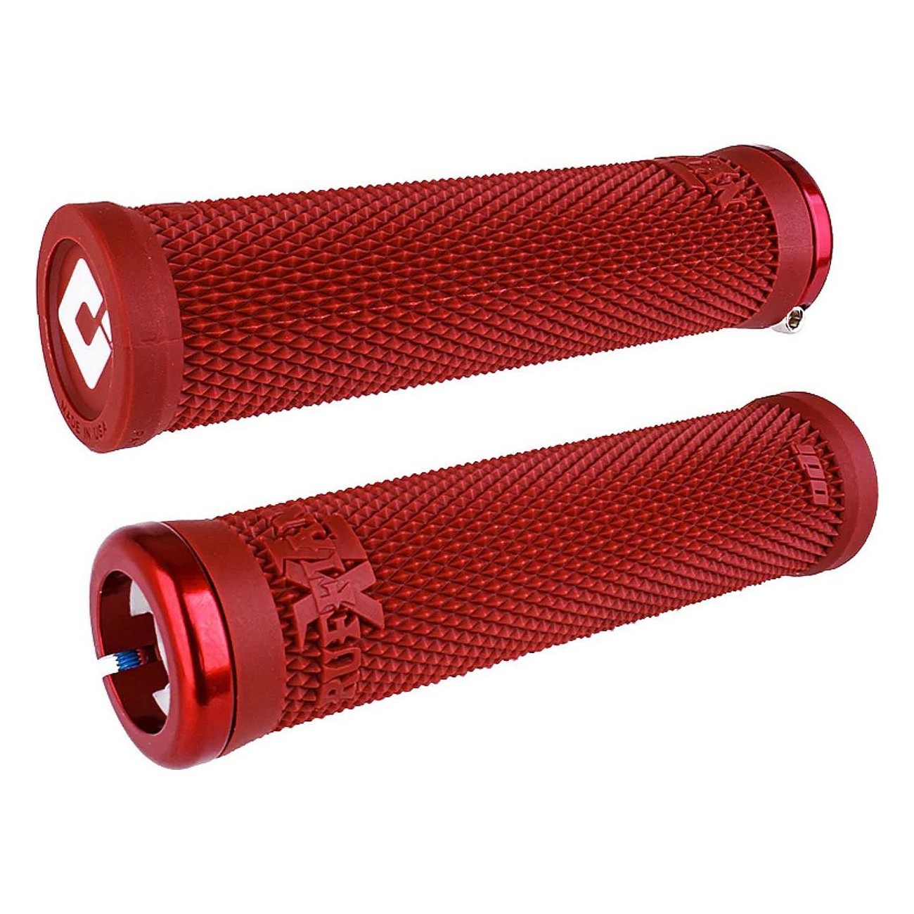 Impugnature Odi Grips Ruffian XL V2.1 Lock-On Rosse con Morsetti Rossi 135mm per BMX e MTB - 1 - Manopole - 0711484194917