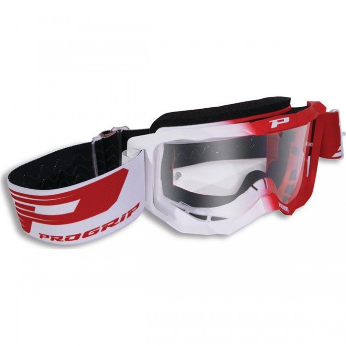 Masque Progrip 3300 Blanc/Rouge avec Lentille Transparente Anti-UV - 1