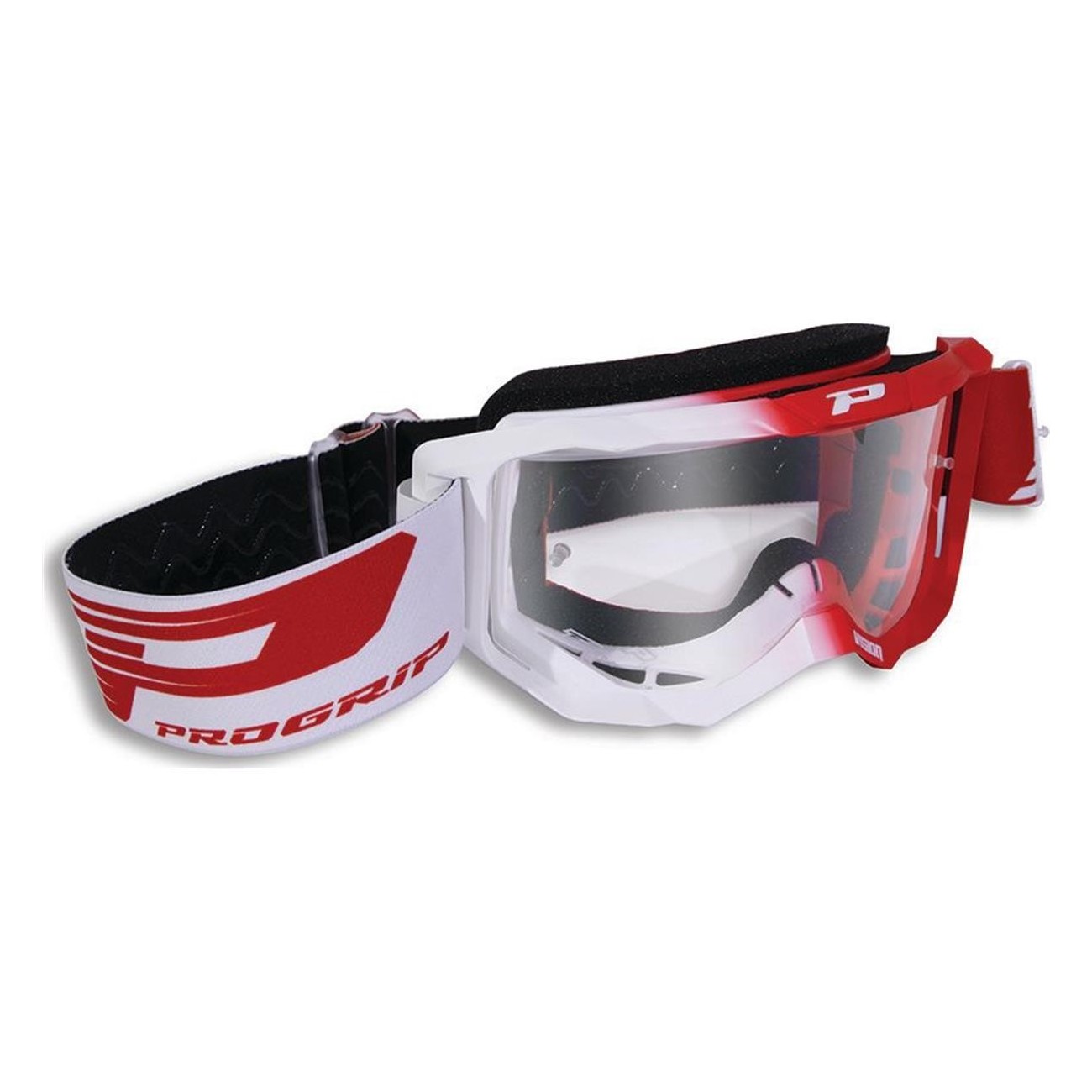 Progrip 3300 White/Red Goggles with Clear Anti-UV Lens and Tear-Off System - 1