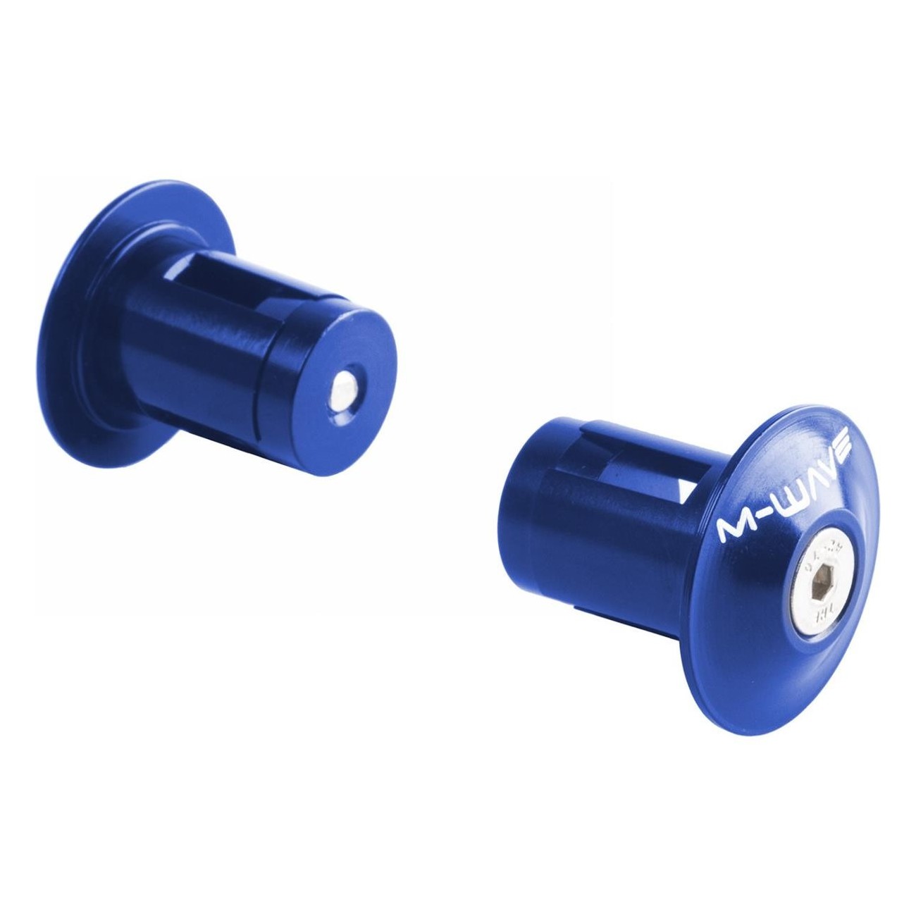 Coppia di Tappi Manubrio M-WAVE in Alluminio Anodizzato Blu per Diametro Interno 17,5-19,5 mm con Vite in Acciaio Inox - 1 - Tap