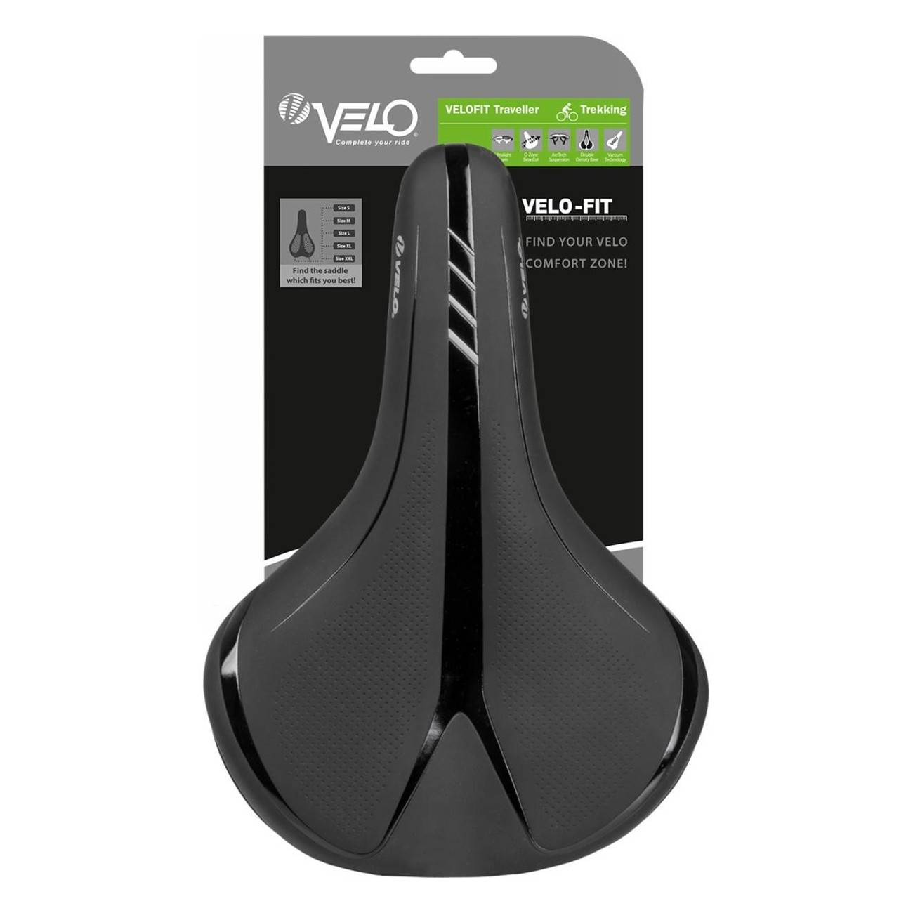 Sella Trekking Velo Fit Traveller XXL 263x205 mm Nero/Argento - Comfort Zone, Arc Tech, Superficie Senza Cuciture - 3 - Selle - 