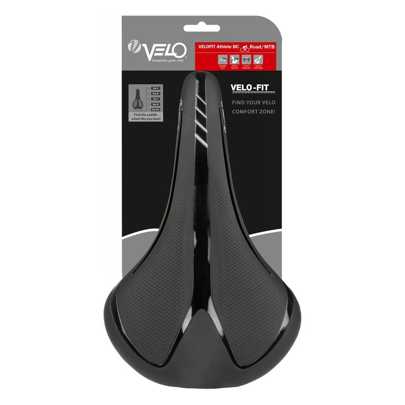 Sella Velo Fit Athlete BC XL 275x163 mm Nero/Argento per Strada e MTB - Comfort Zone XL, Schiuma Ultraleggera - 3 - Selle - 0887