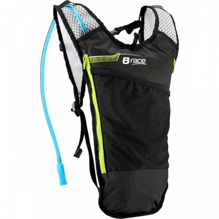 B-RACE 5L Hydration Backpack with 2L Liquid Bladder, Black/Lime, Polyester - 1