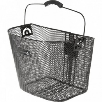 M-Wave Black Steel Handlebar Basket with Ergonomic Stem Clip - 1