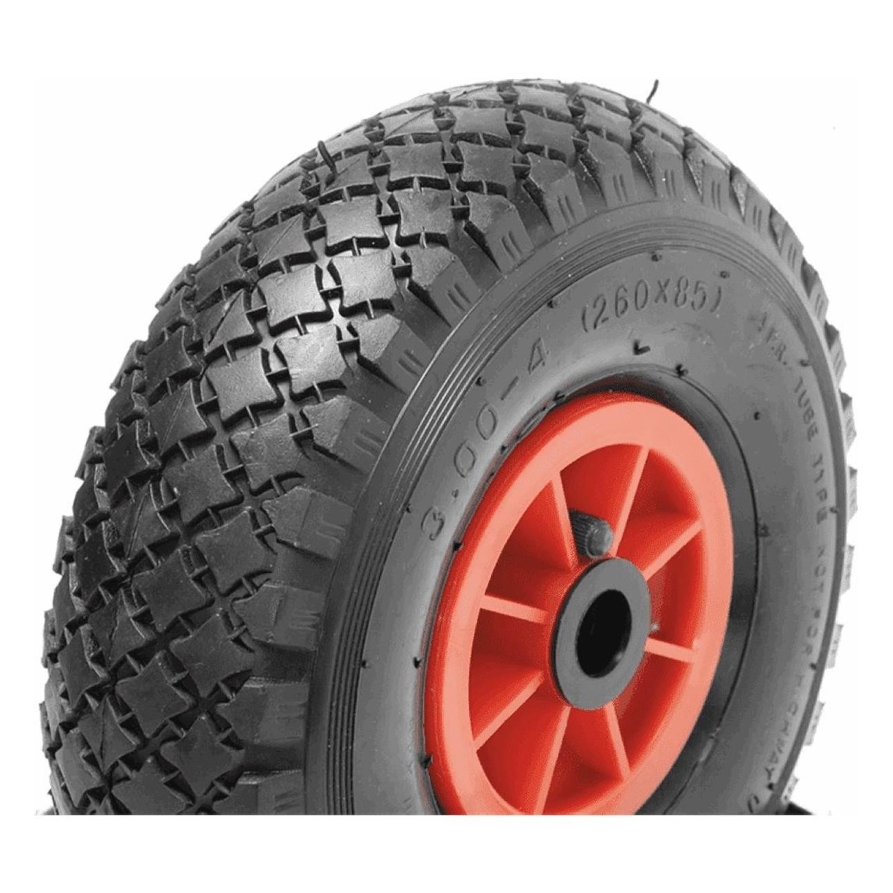 300x4 Solid Rubber Tire Kit with Plastic Rim for Cart - Black and Red - 1