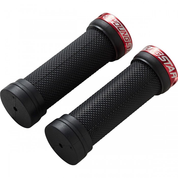 Puños Reverse Griff Youngstar Single Lock-On Ø28mm x 98mm Negro/Rojo para MTB - 1