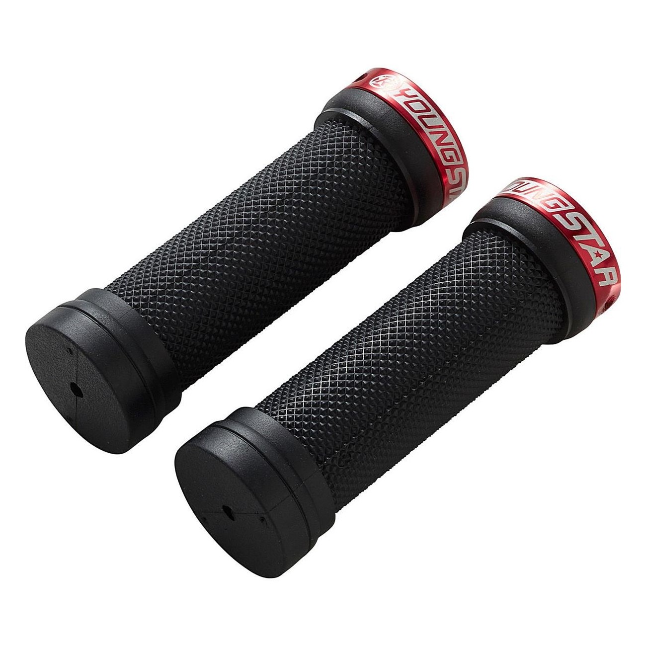 Puños Reverse Griff Youngstar Single Lock-On Ø28mm x 98mm Negro/Rojo para MTB - 1