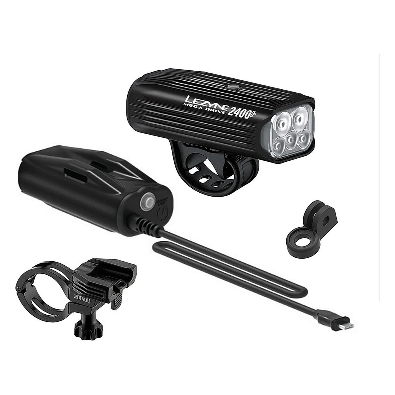 Kit de lumière avant Mega Drive 2400+ rechargeable USB-C, 2400 lumens, noir - 1