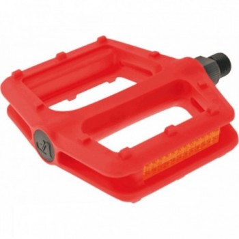 Red Nylon Flat Freeride Pedals for BMX and MTB - Lightweight and Sturdy with Fixed Pins - 1