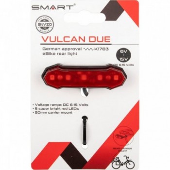 Vulcan Due Rear Light for E-bike, 5 LEDs, 6-15V, Rack Mount 50mm, StVZO Certified - 2