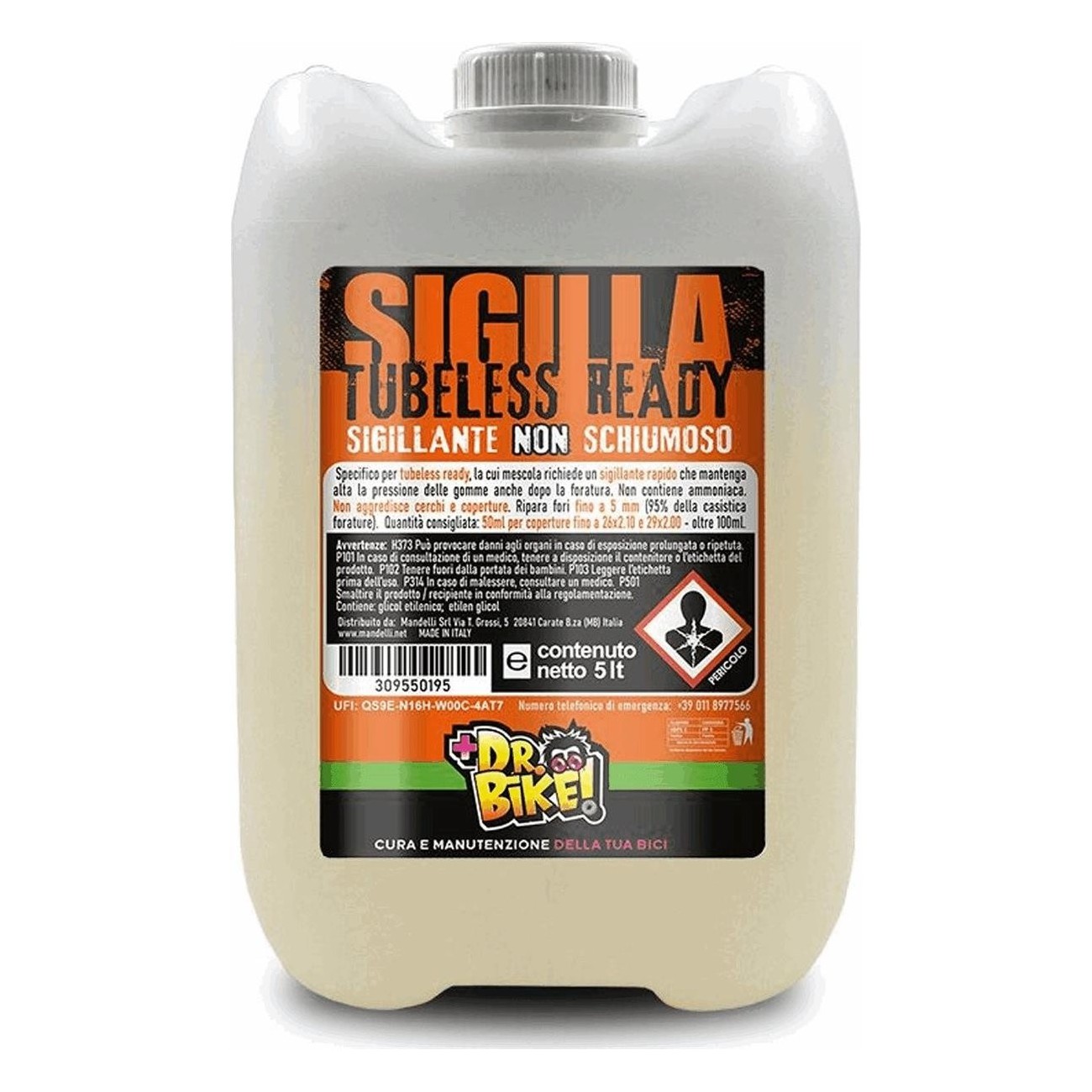 Sigillante Dr.bike 5L per Pneumatici Tubeless Ready - Ripara Fori fino a 5mm - 1 - Lattice sigillante - 8005586229656