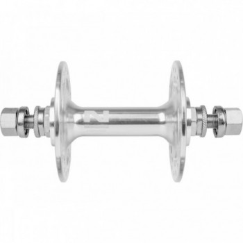 Buje de Pista de Aluminio Anodizado Plata, Flange Alta, 36 Agujeros, 100mm, Eje M9x140 con Tuercas y Arandelas - 1