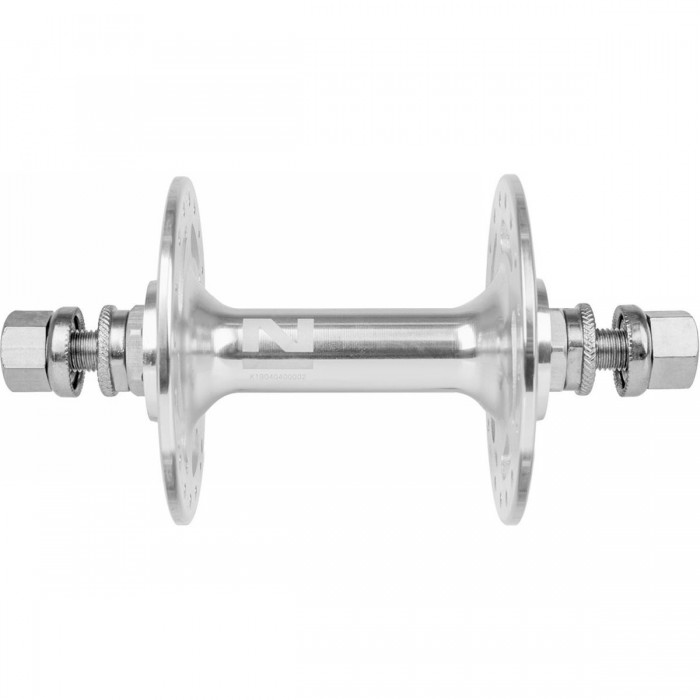 Buje de Pista de Aluminio Anodizado Plata, Flange Alta, 36 Agujeros, 100mm, Eje M9x140 con Tuercas y Arandelas - 1