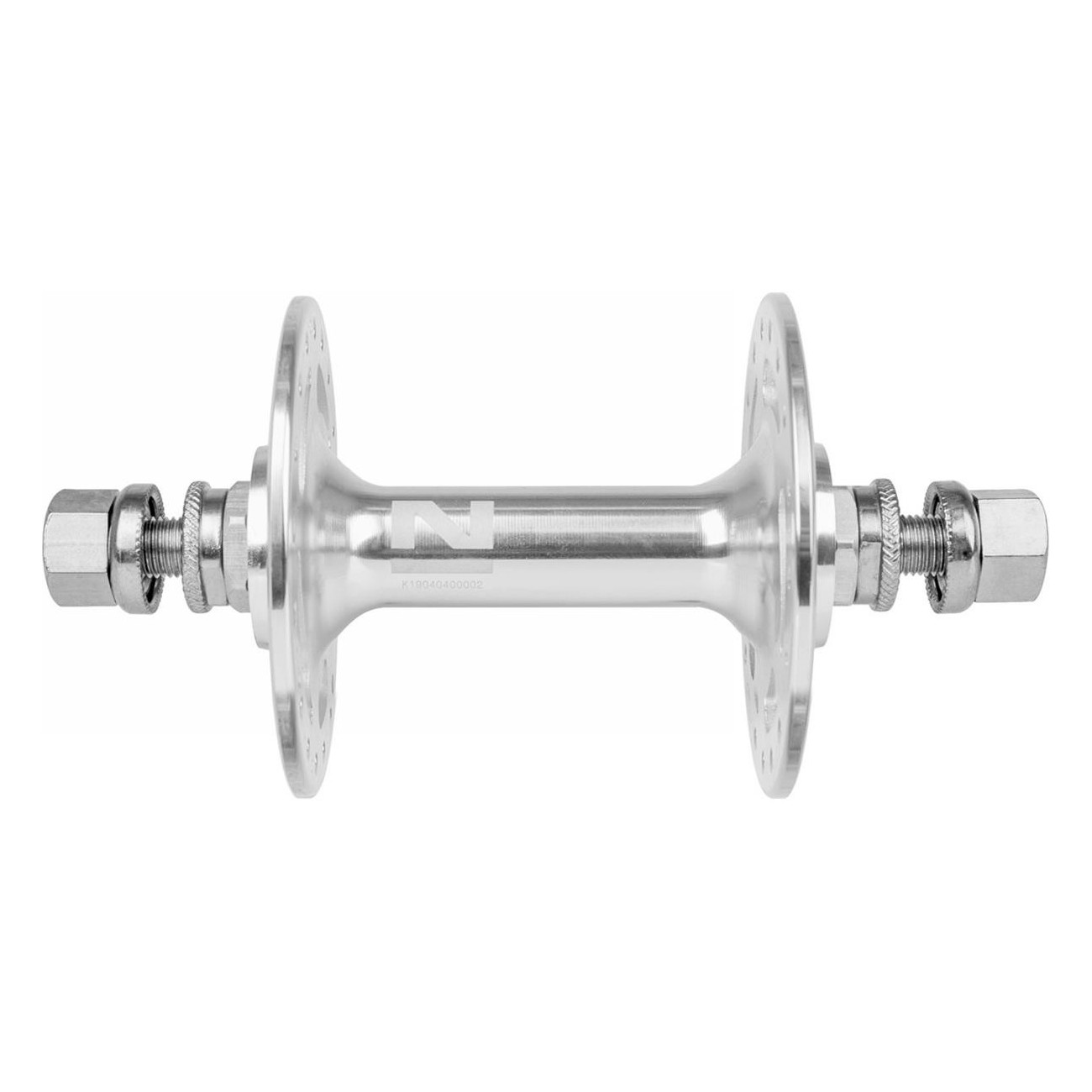 Buje de Pista de Aluminio Anodizado Plata, Flange Alta, 36 Agujeros, 100mm, Eje M9x140 con Tuercas y Arandelas - 1