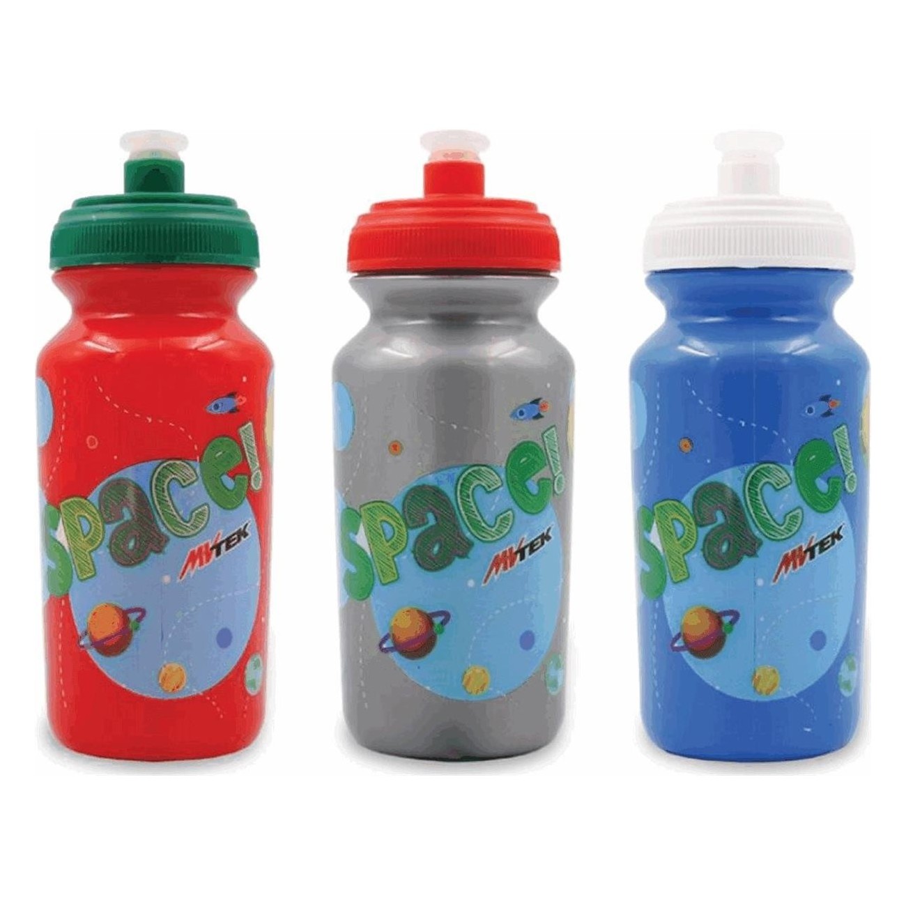 Gourde Enfant Space 380ml MVTEK - Set de 3 Pièces, Couleurs Assorties - 1