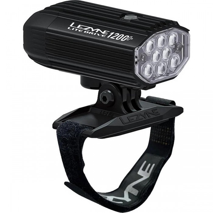 Casco Lezyne Lite Drive 1200+ con Luce Integrata, Satin Nero Bianco, 1200 Lumen, Impermeabile IPX7 - 1 - Luci - 4710582552519